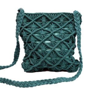 NISA Handmade Straw Bag Travel Beach Fishing Net Handbag Shopping Woven Shoulder Bag for Women with Stitched Lining Bottle Green