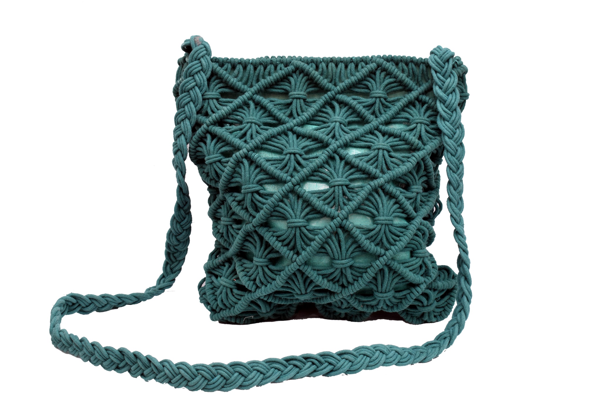 Nisa Handmade Straw Bag Travel Beach Fishing Net Handbag Shopping Woven Shoulder Bag for Women with Stitched Lining Bottle Green by BTI Engineers