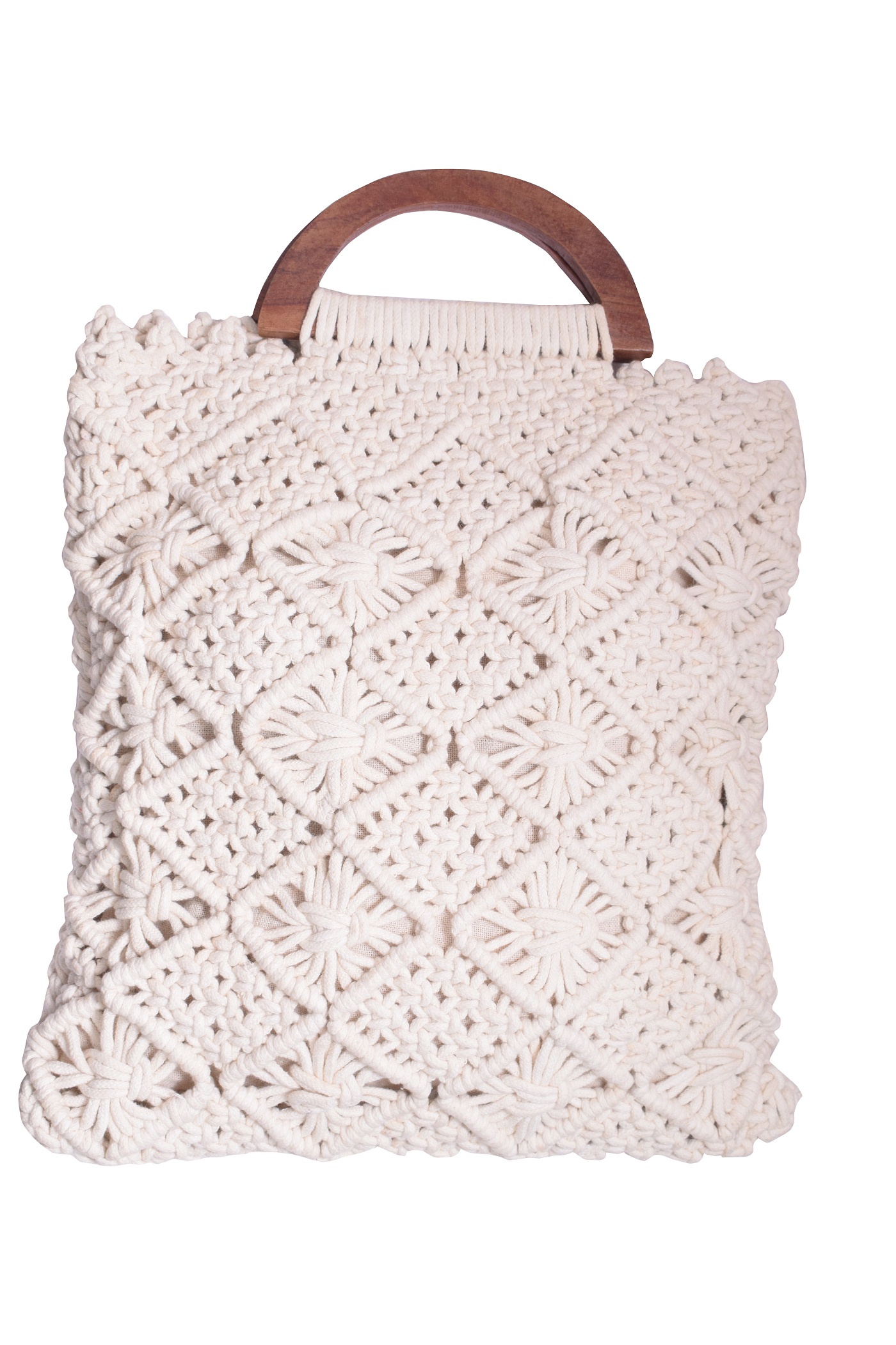 Nisa Handmade Straw Bag Travel Beach Fishing Net Handbag Shopping Woven Shoulder Bag for Women Wooden Handle White Color by BTI Engineers